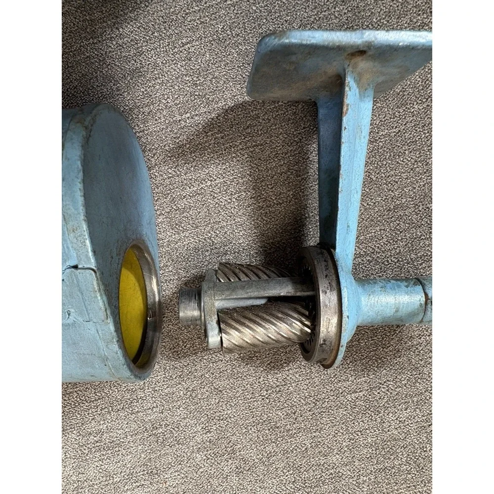 VINTAGE Unnamed Pencil Sharpener Wooden‎ Handle Blue Heavy Metal Base